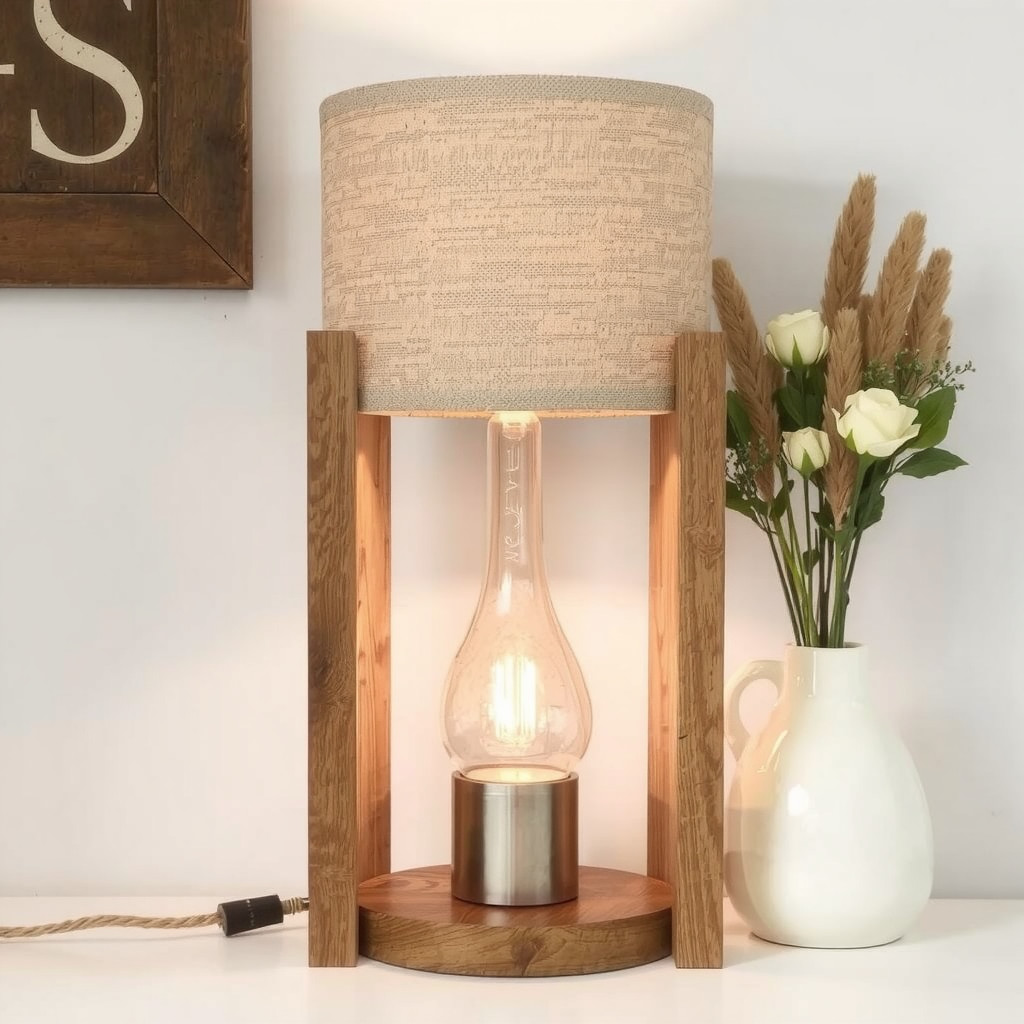 Table lamp made from natural wood