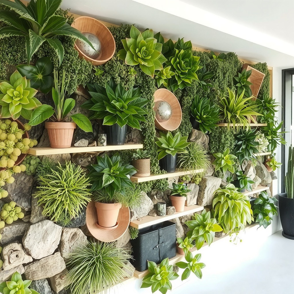 Living wall with natural elements