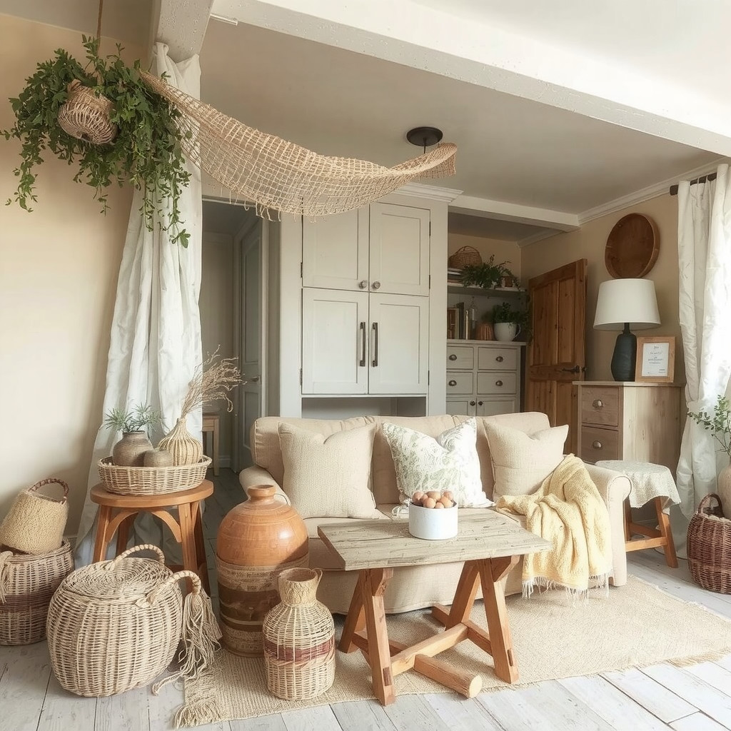 Earthy home decor with natural textiles