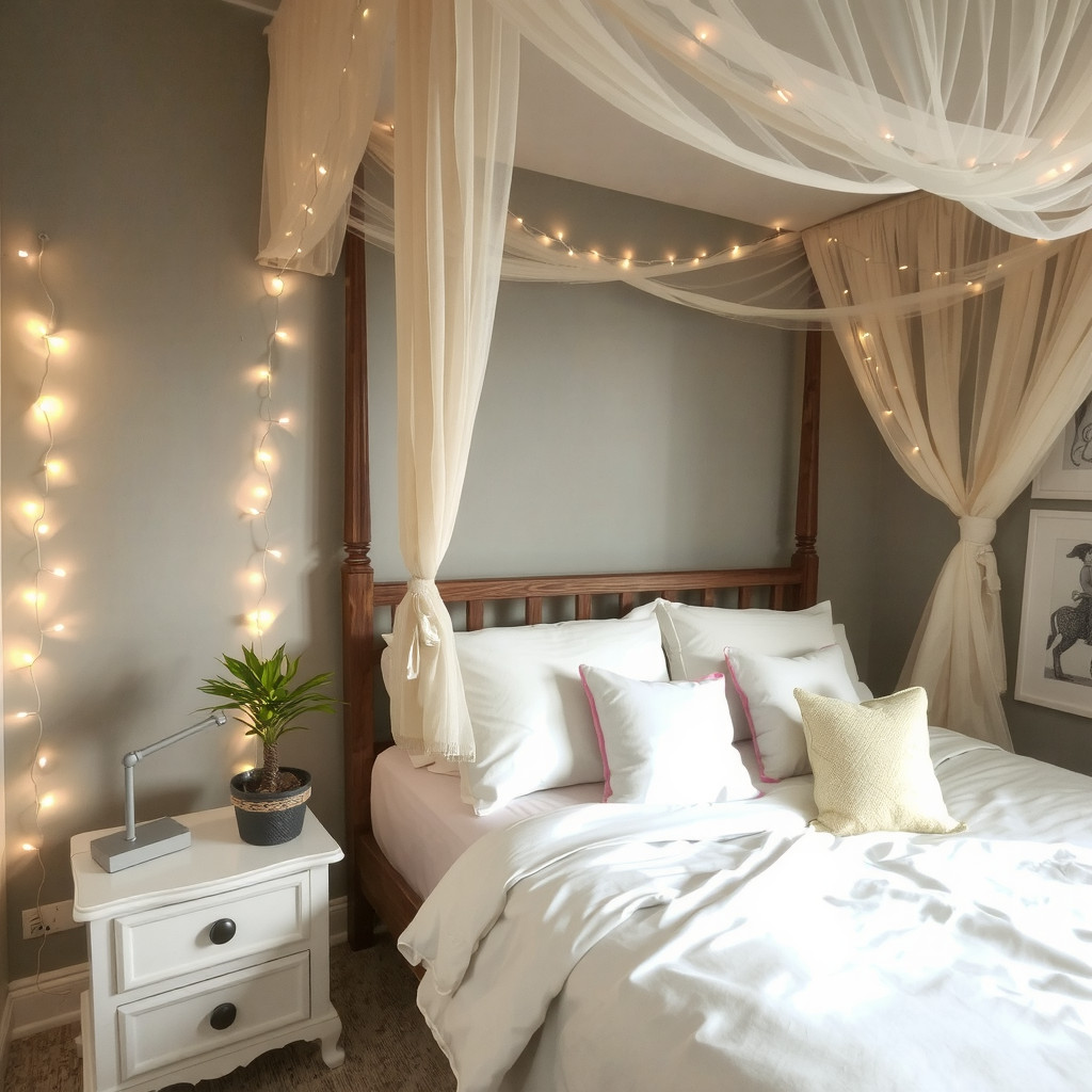 A bedroom with table lamps and soft shades