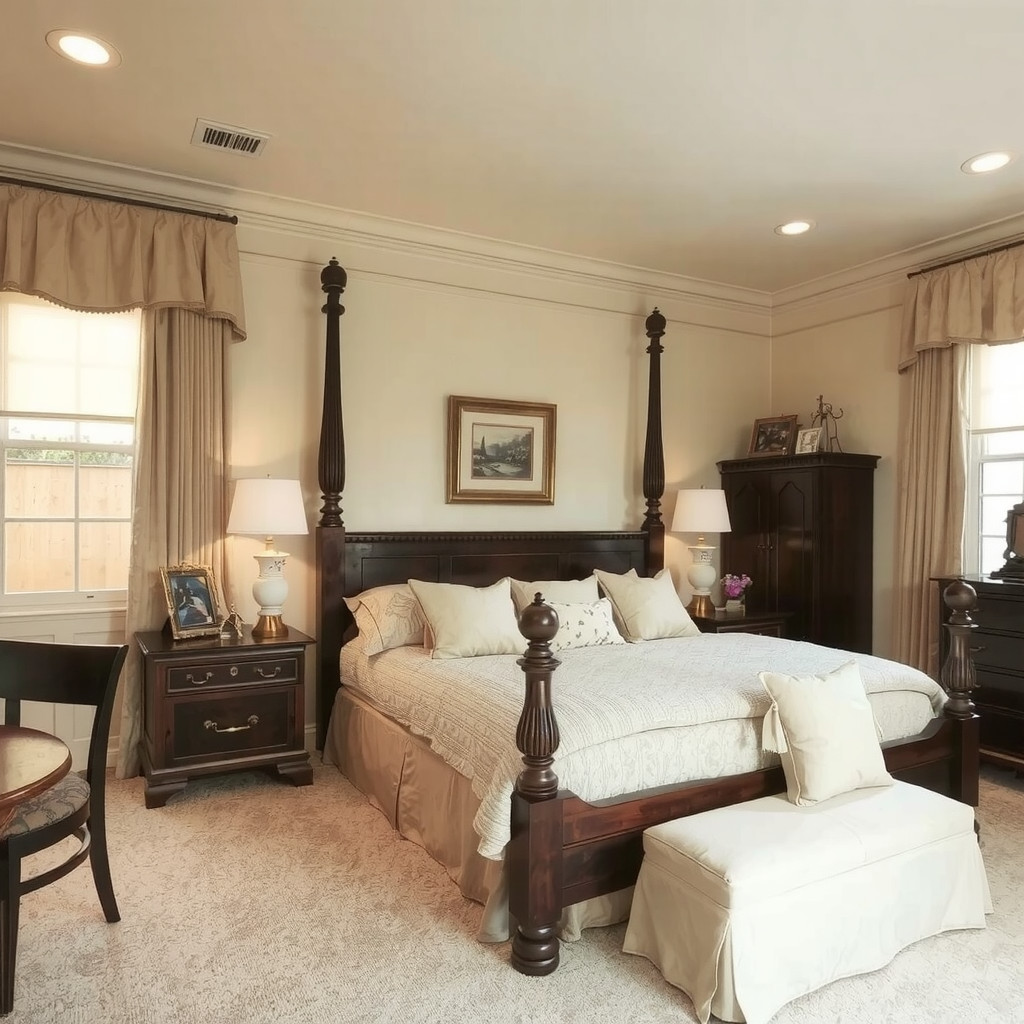 A bedroom with table lamps and soft shades