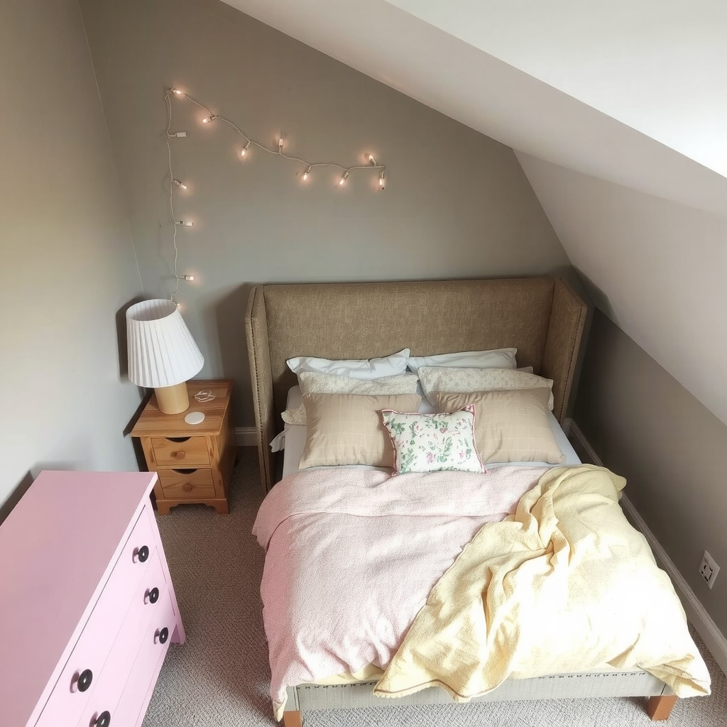 A bedroom with a bed placed in a cozy alcove