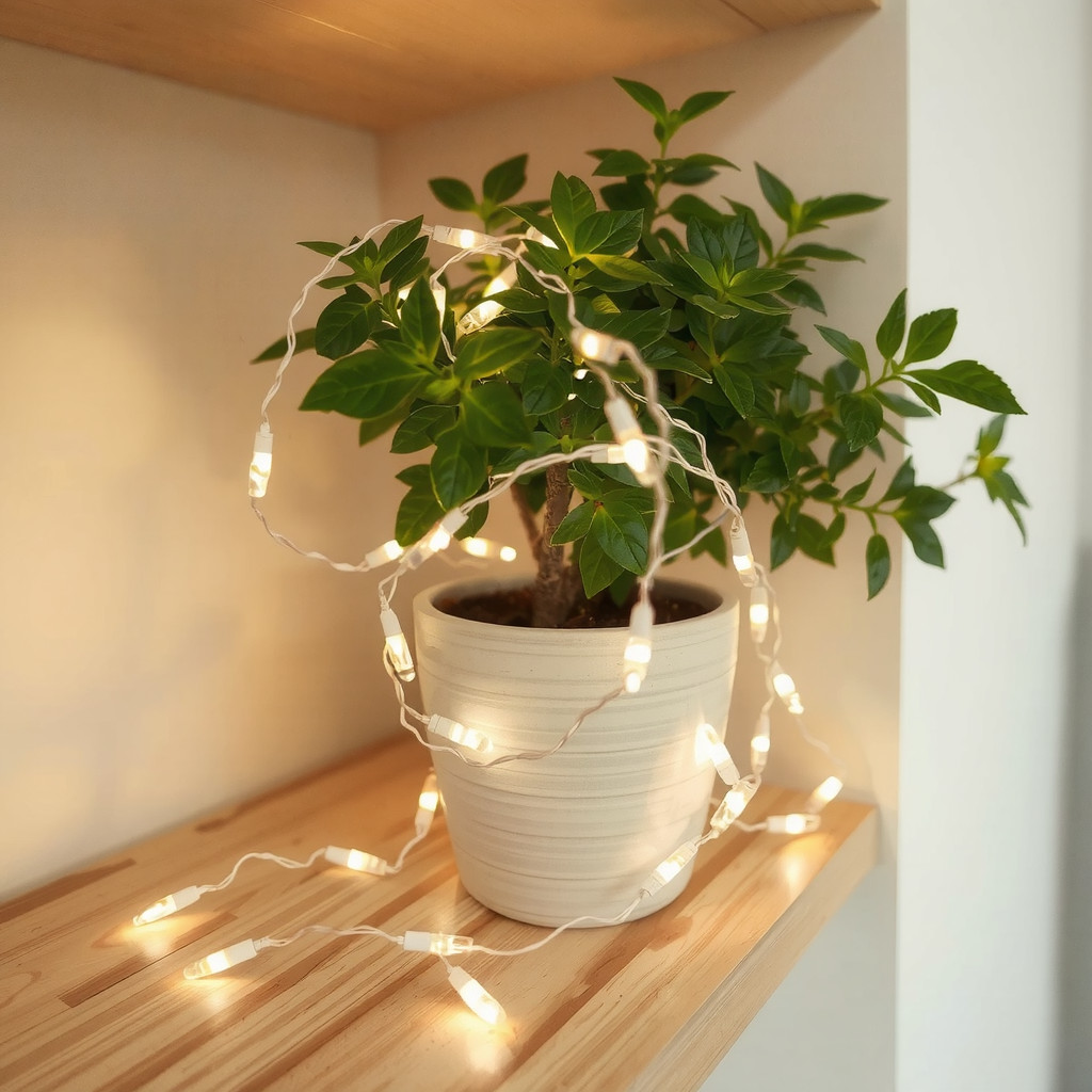 String lights near plants
