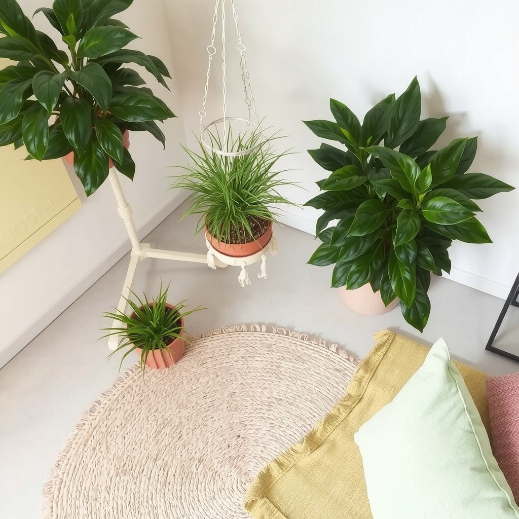 Living room with a hanging planter