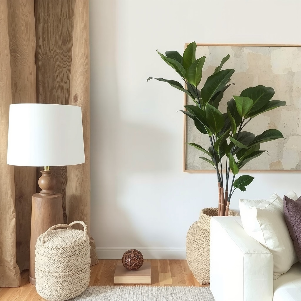 Living room with a table lamp and a potted plant