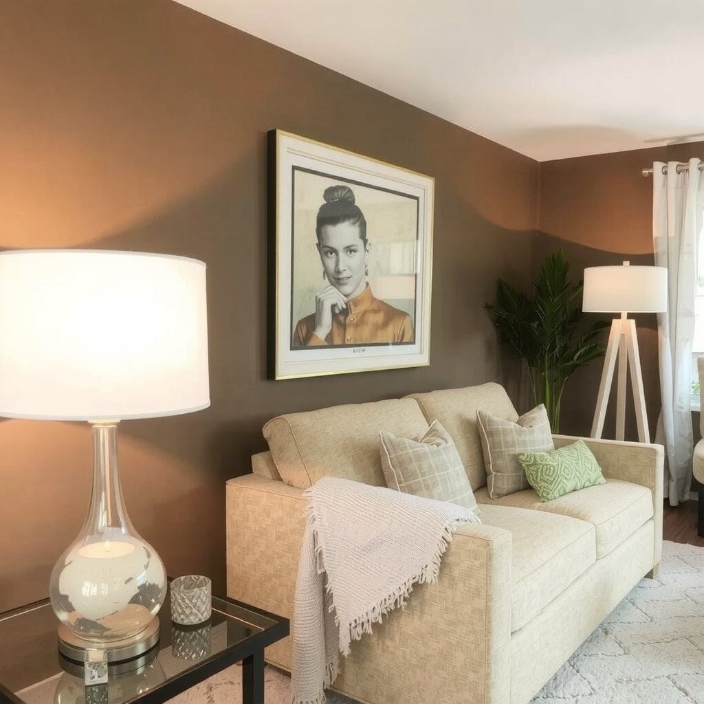 Table lamp and floor lamp in a cozy living room