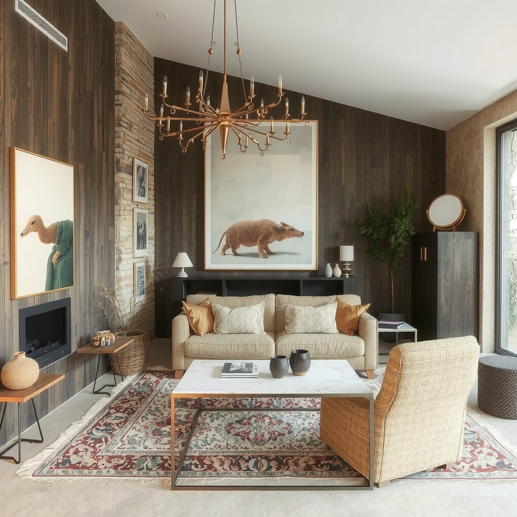 Mixed materials and textures in a living room