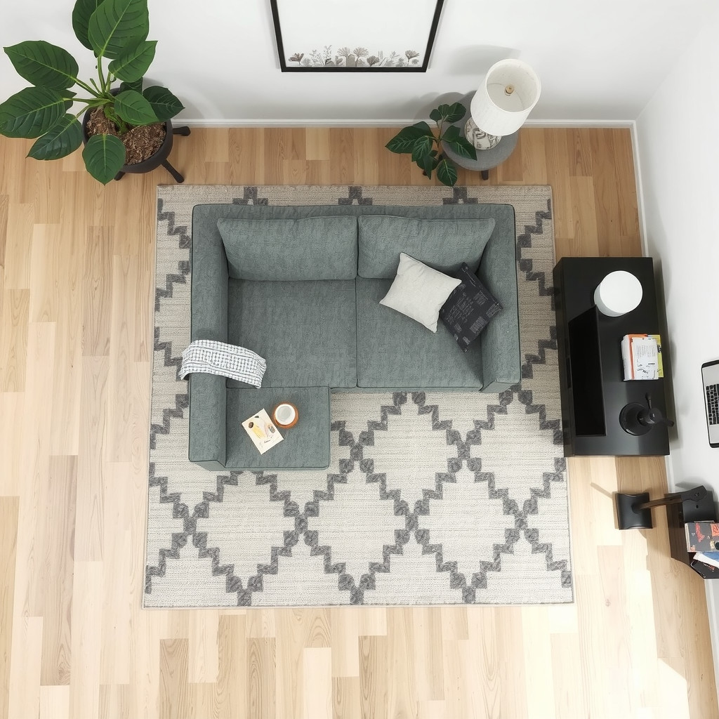 Overhead view of a floating furniture layout