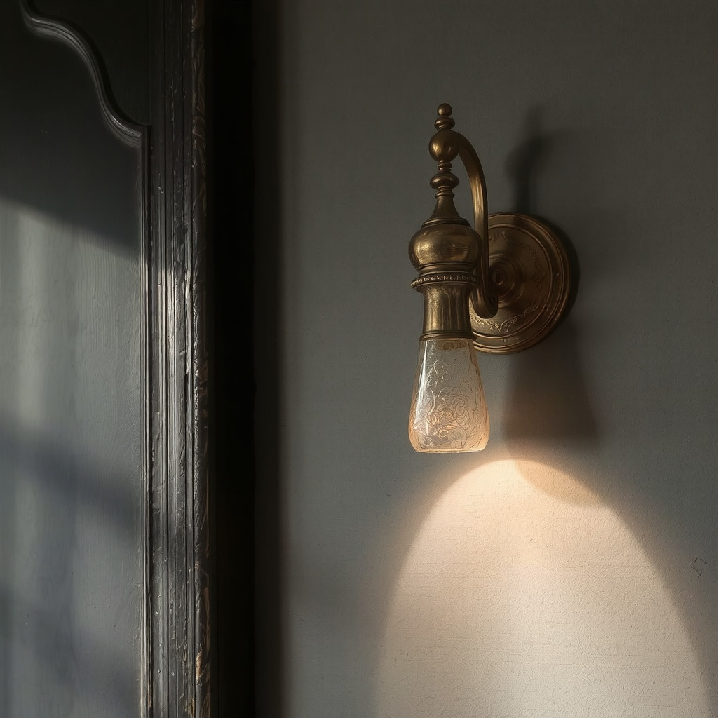 Brass wall sconce illuminating texture