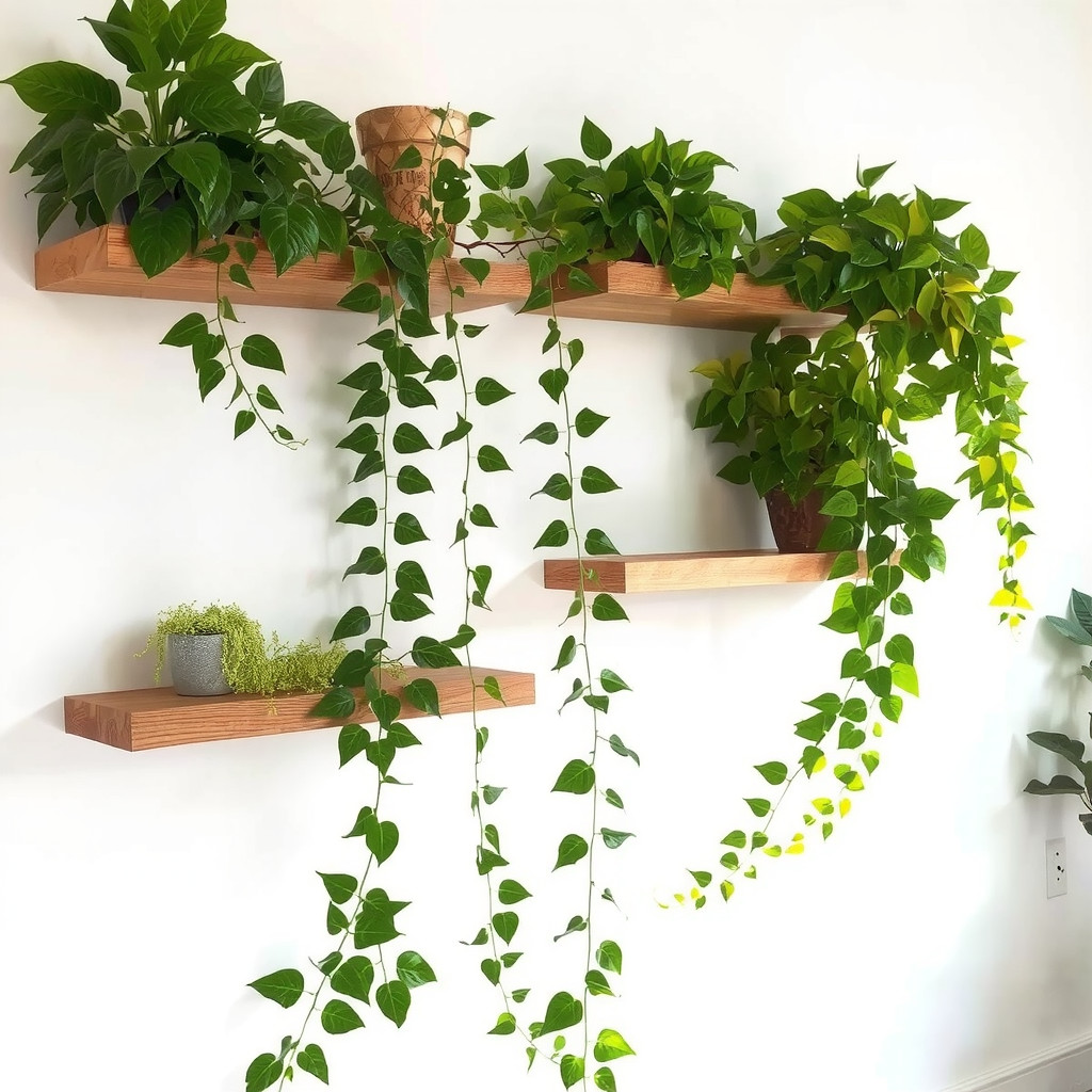 Wall mounted planters with trailing plants