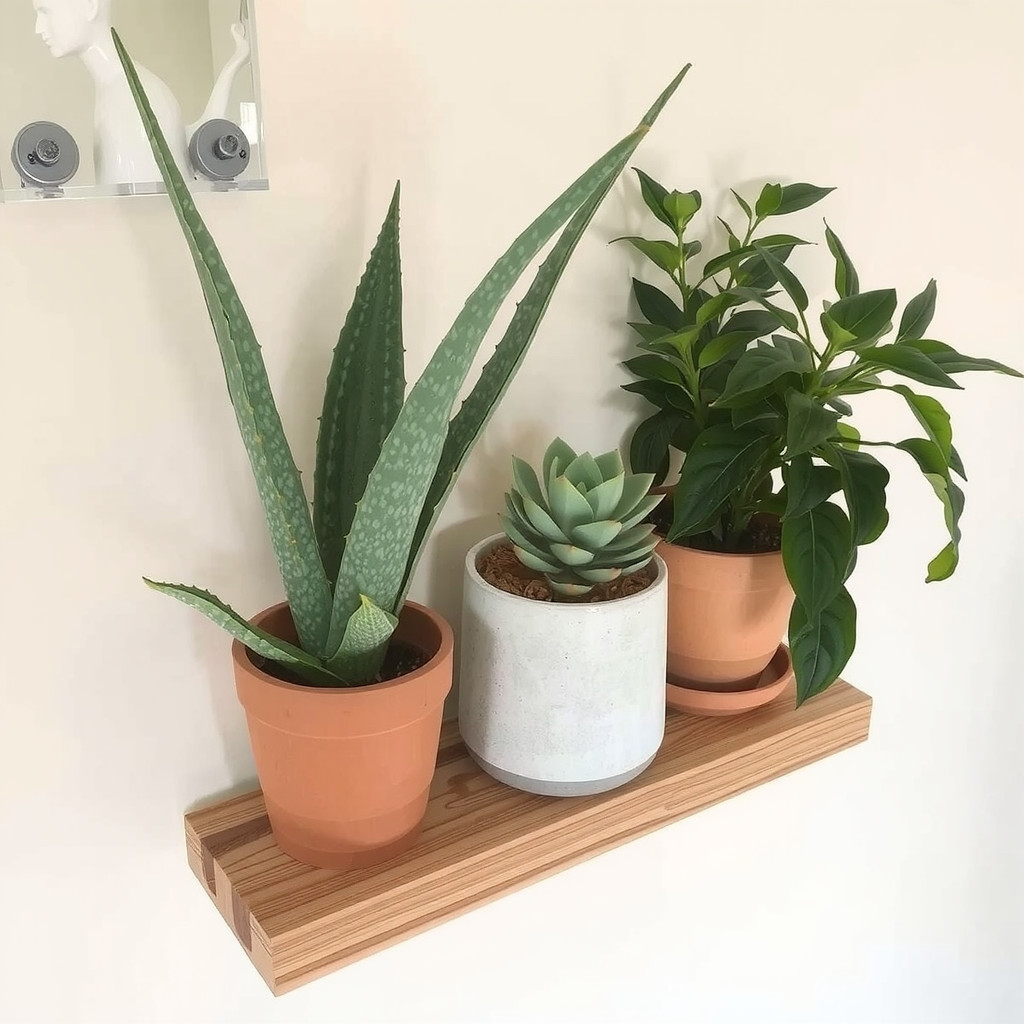 Collection of easy care plants on shelf