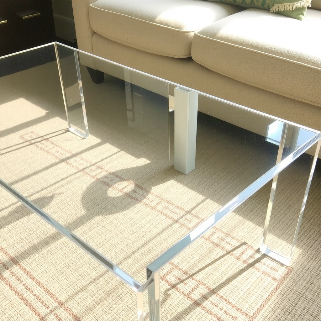 Glass coffee table and light linen textures