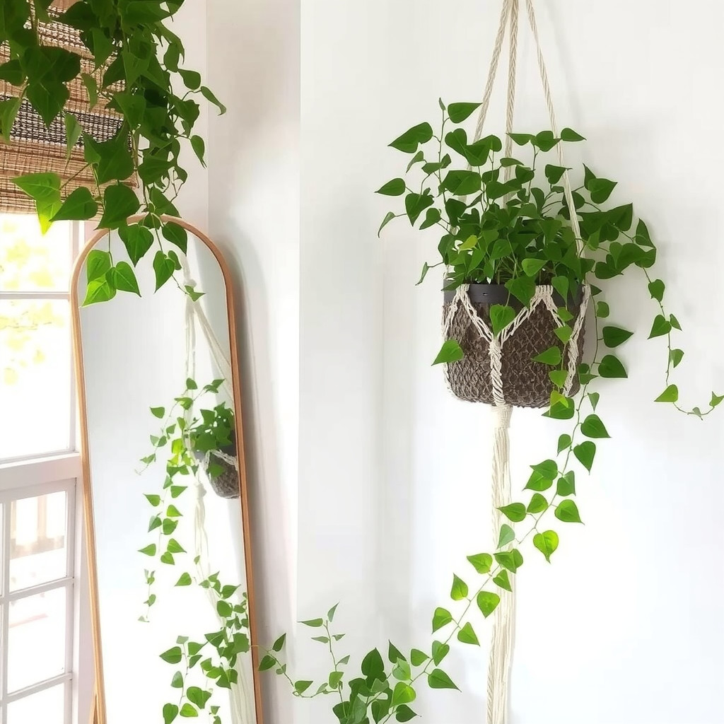 Hanging plants near a window