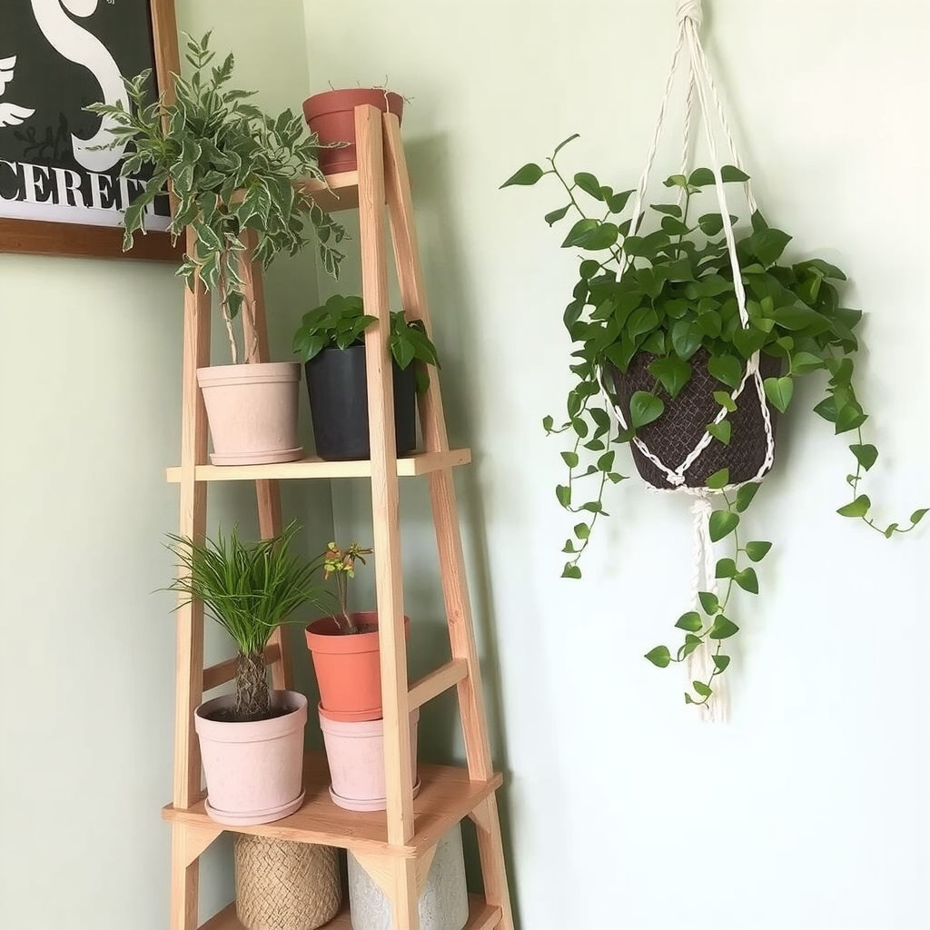 Vertical garden arrangement with hanging planters