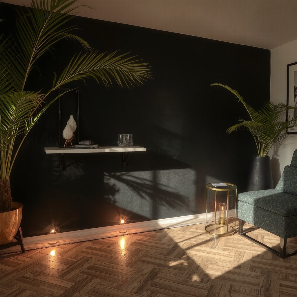 Evening lighting casting shadows on a wall