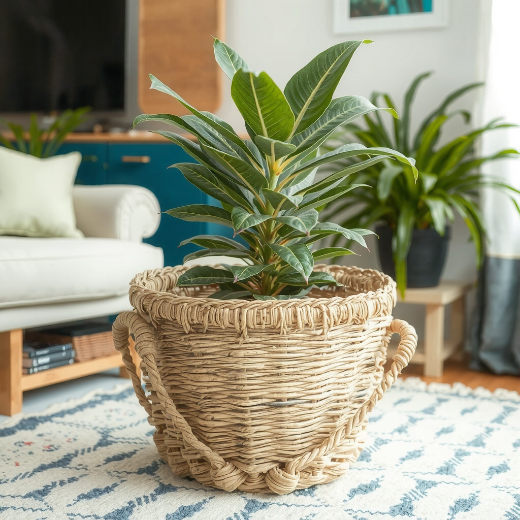 A plant in a woven basket