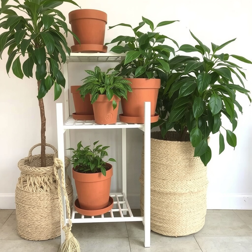Terracotta pots on a plant stand