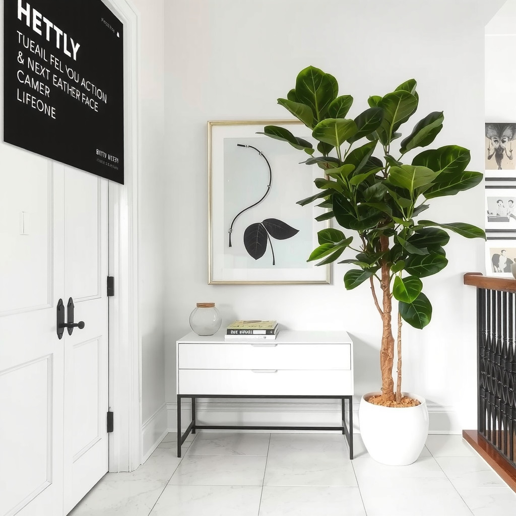 Fiddle leaf fig tree in a hallway