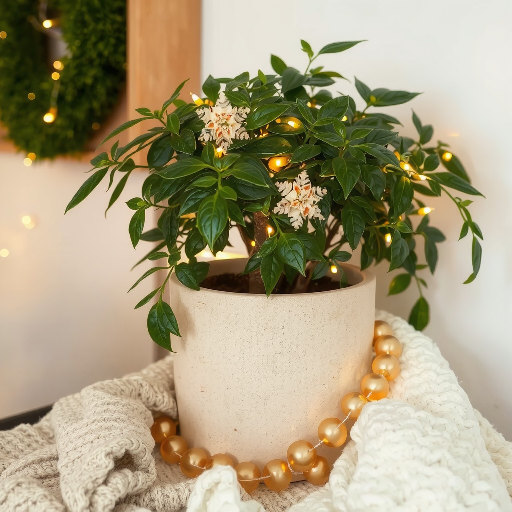 String lights around a potted plant