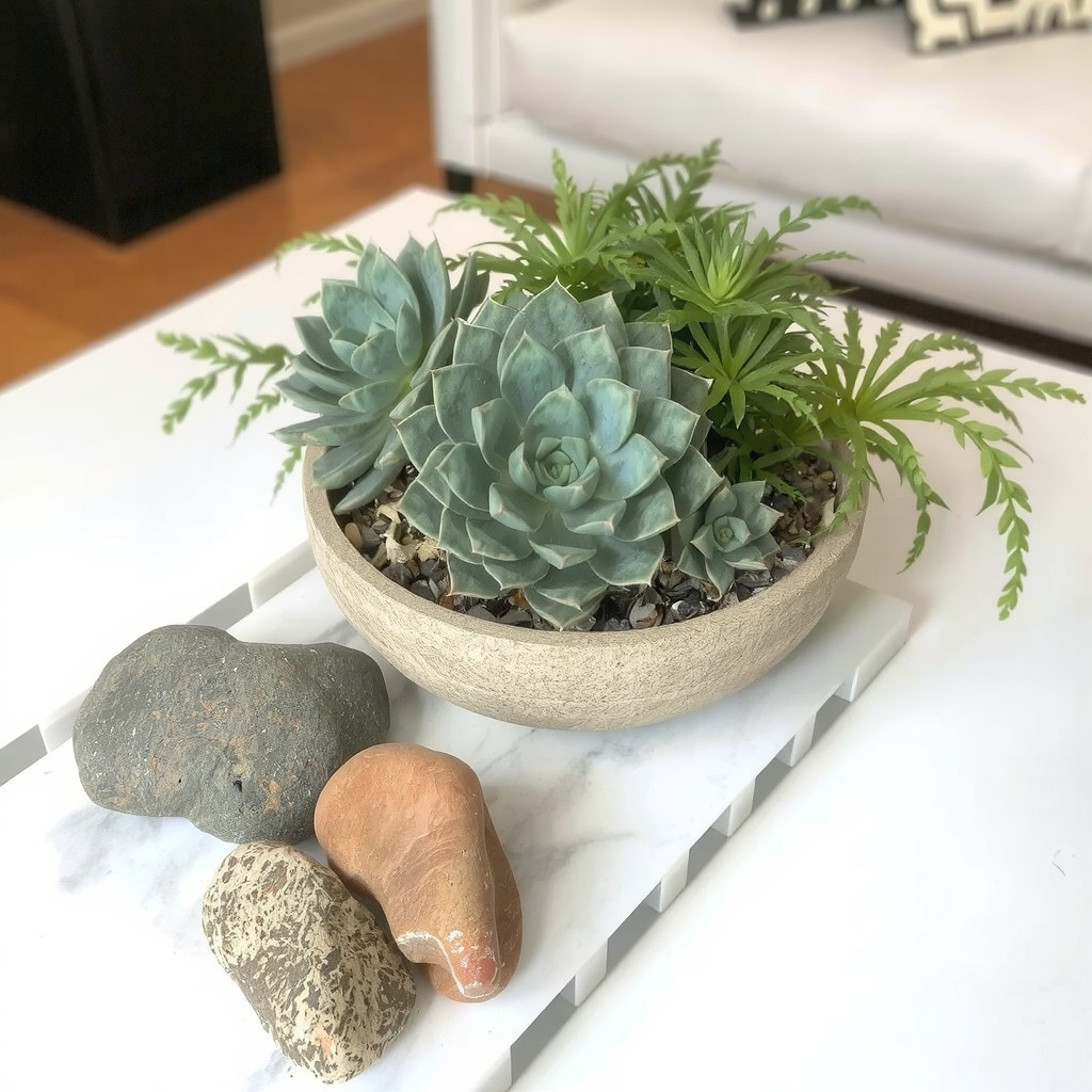 Succulent arrangement on a coffee table