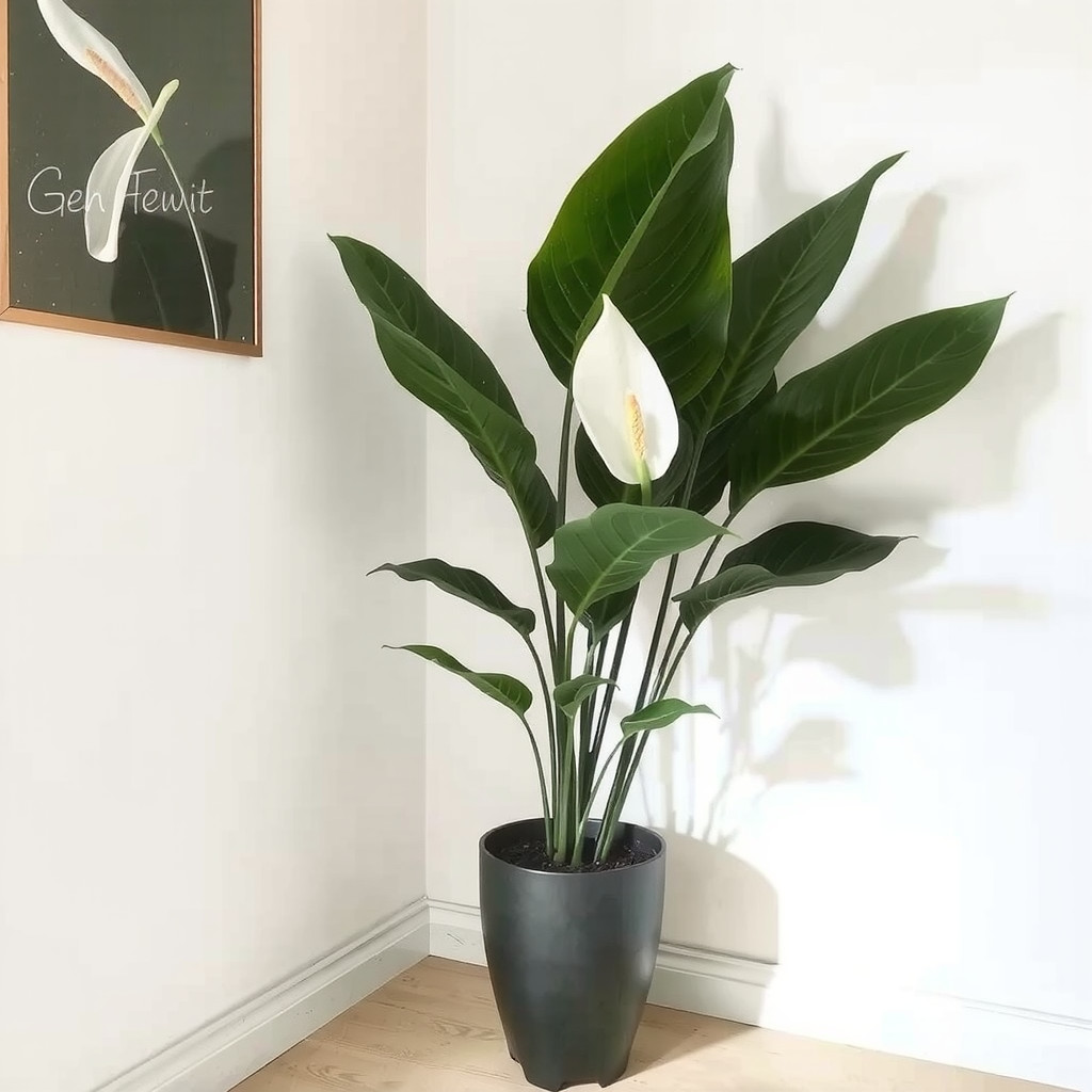 A large peace lily in a corner