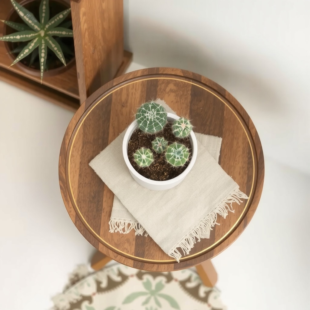 Cactus on a wooden side table