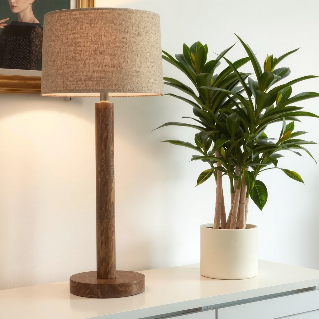 Table lamp next to a potted plant