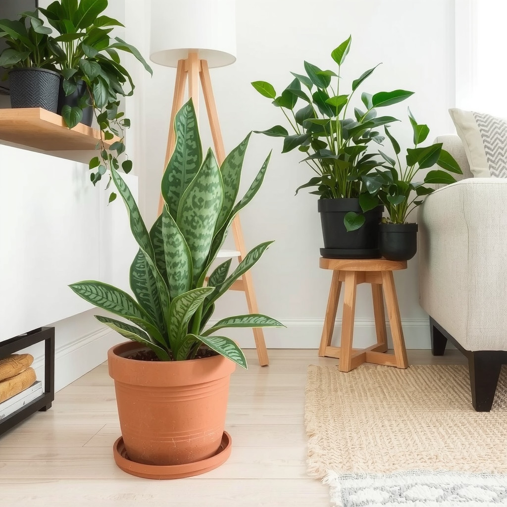 Budget greenery grouped in living room corner