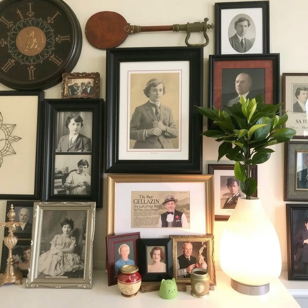 Focal point with vintage collectibles and greenery