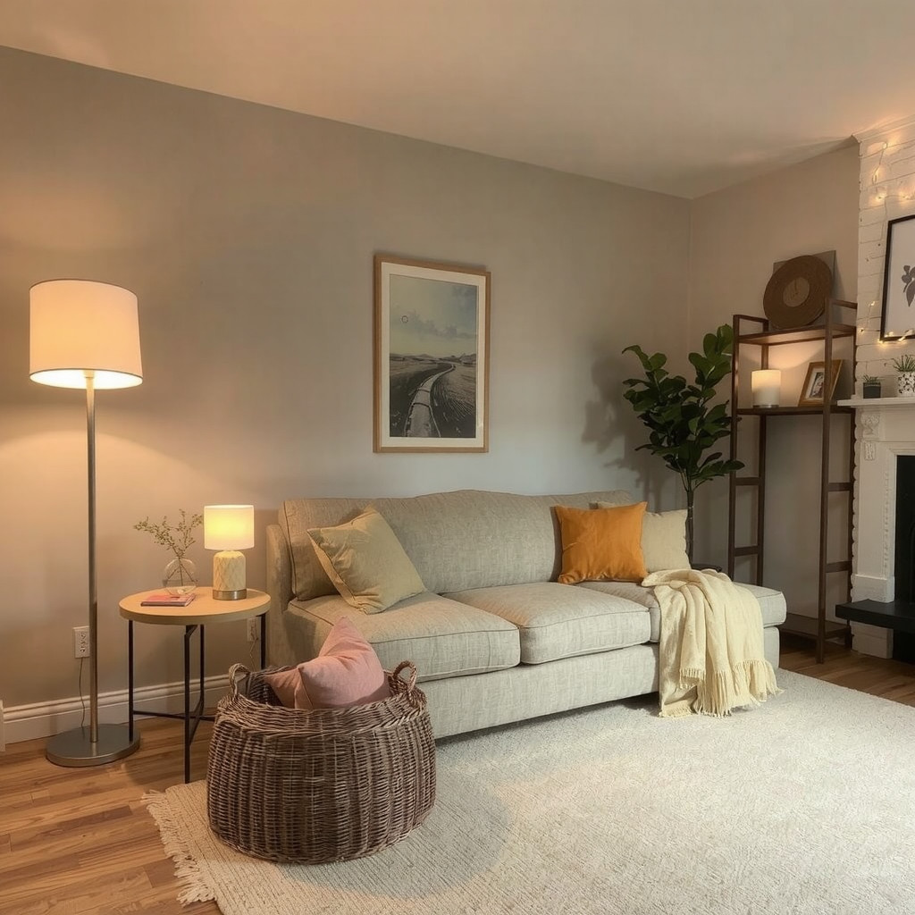 Soft layered living room lighting