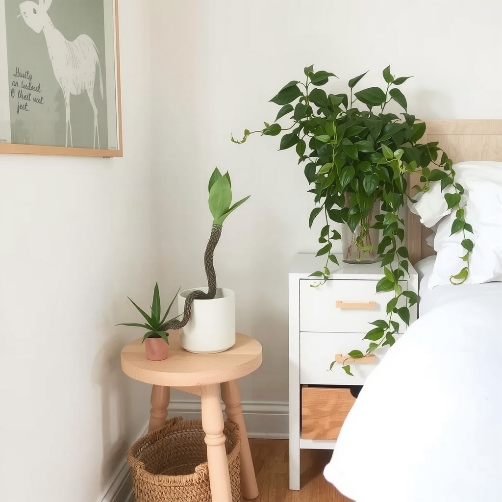 Budget bedroom greenery accents