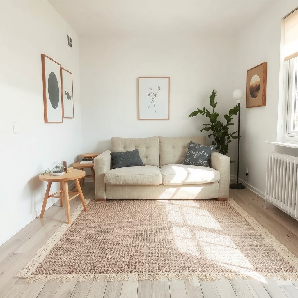 Affordable sofa and compact living room layout