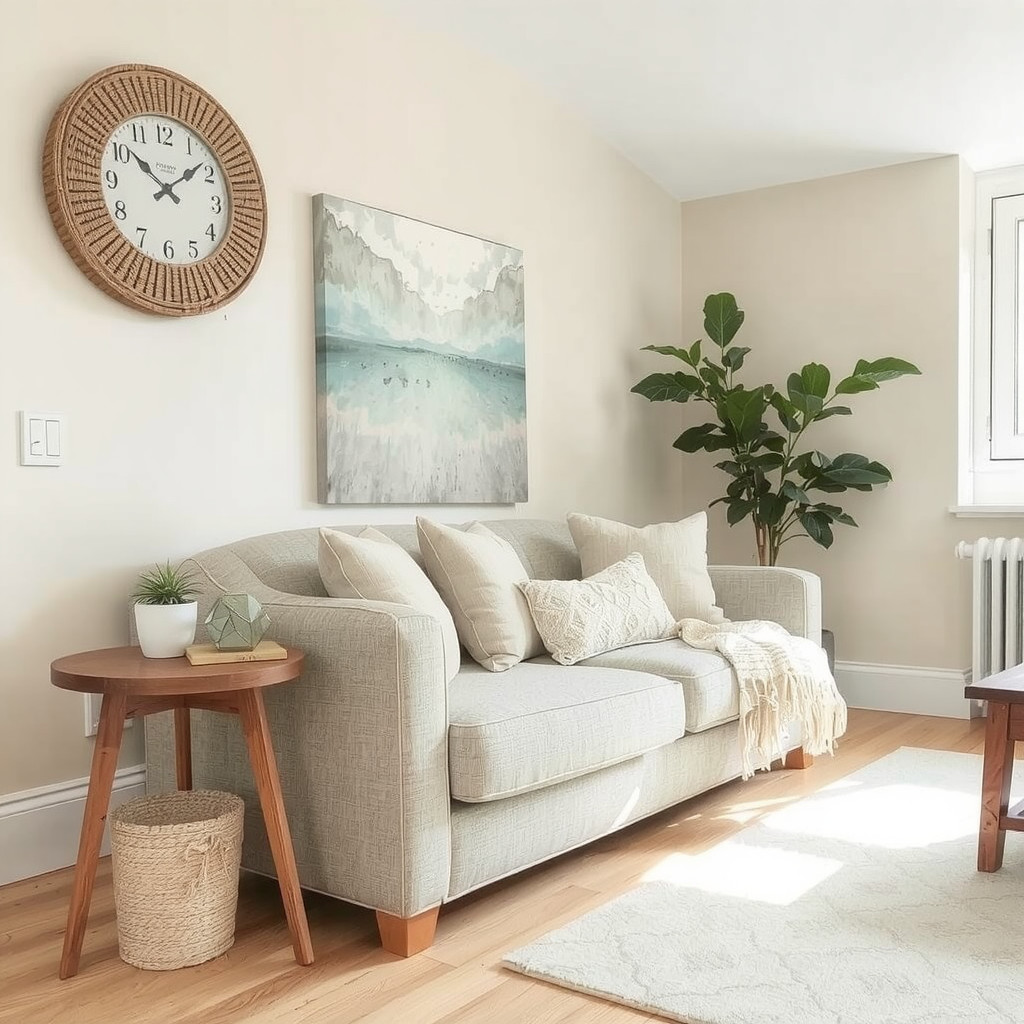 Soft budget-friendly textiles on sofa and chair