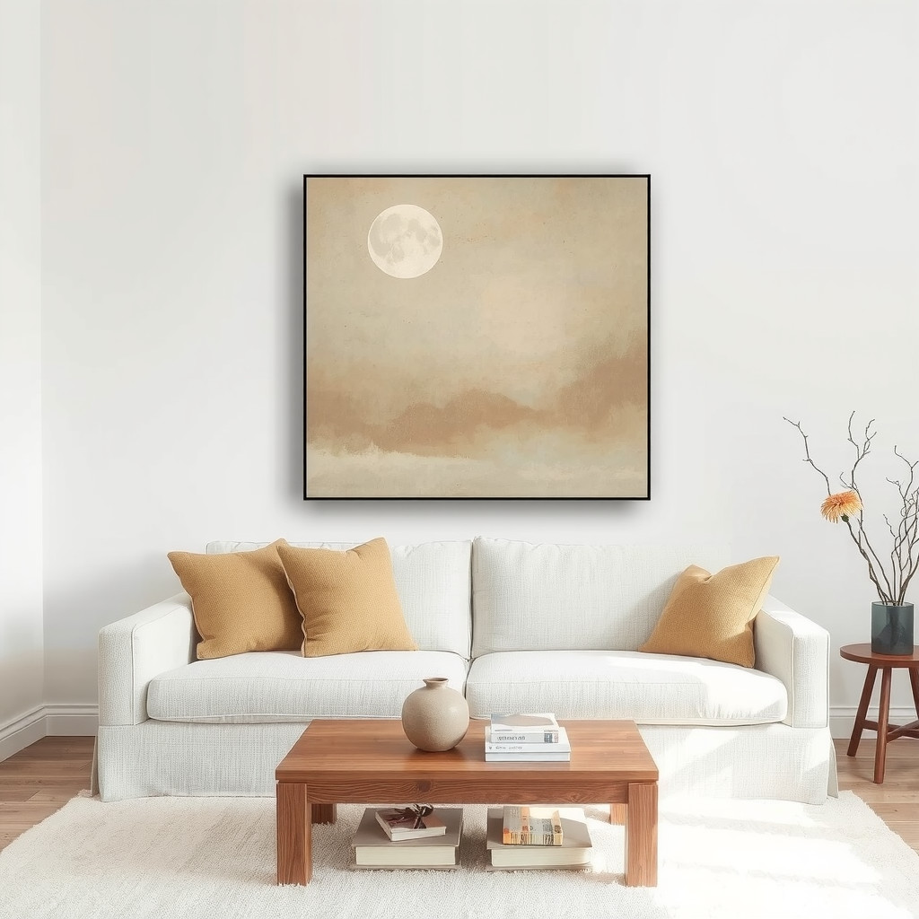 Calm art focal point above sofa