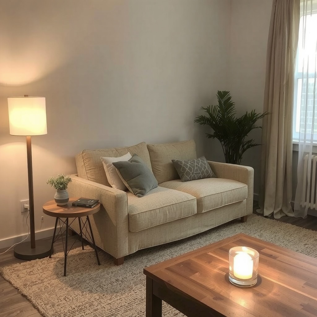 Layered warm living room lighting