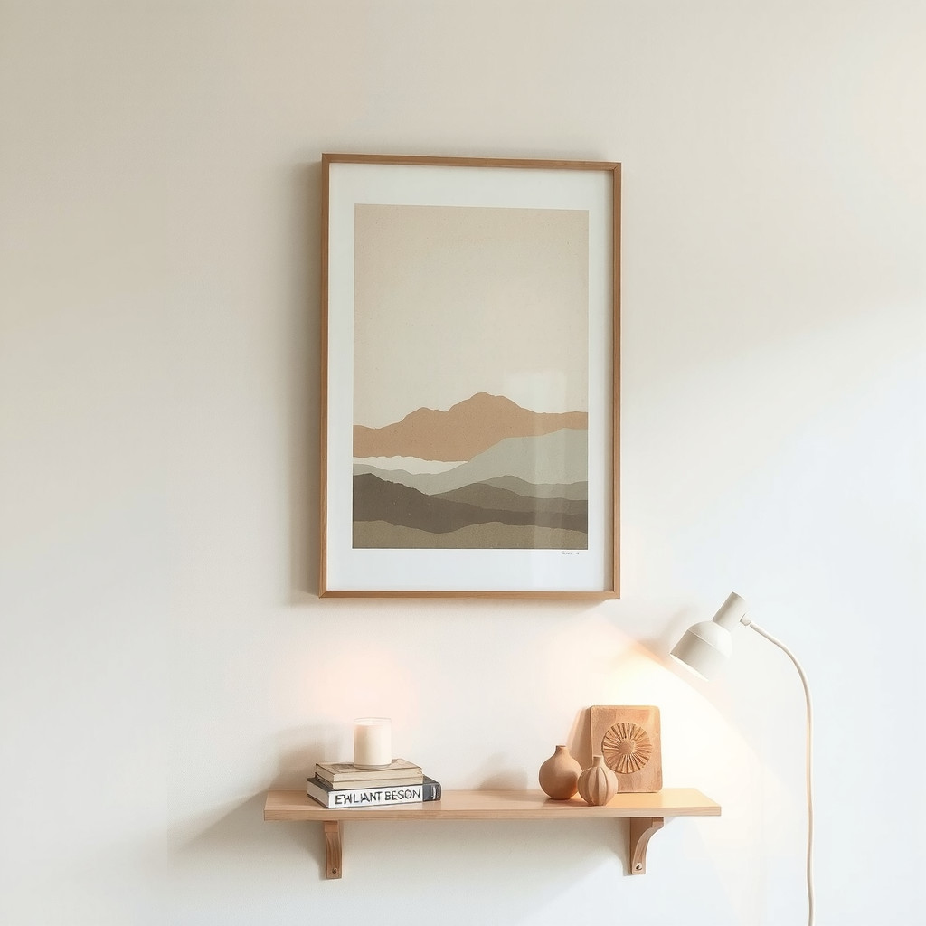 Simple focal wall with art and shelf