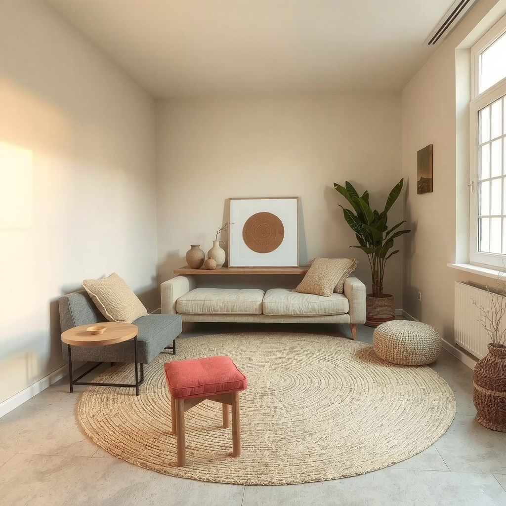 Low-profile sofa and rug zone