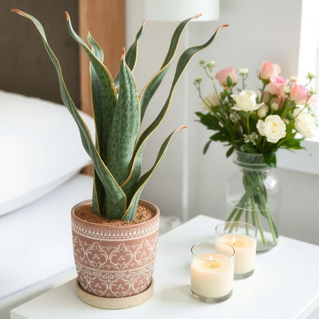 Snake plant in a decorative pot