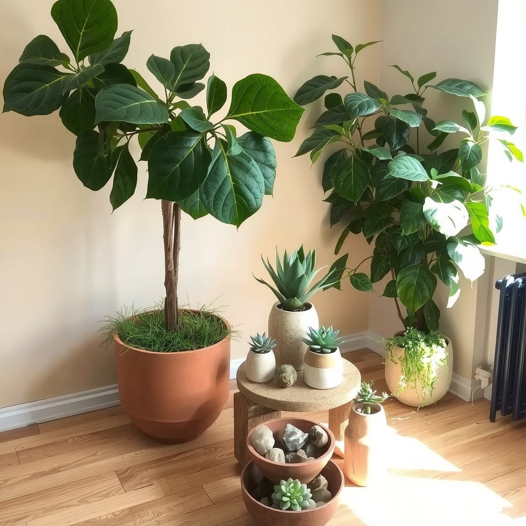 Plants and natural elements in living room