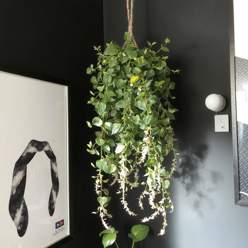 Hanging plant in a dark corner
