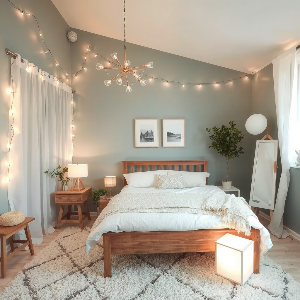 Bedroom with layered lighting