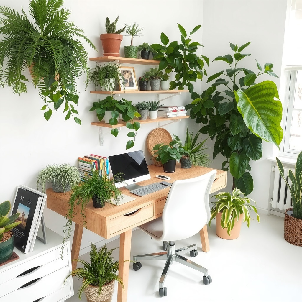 Office space with a variety of plants