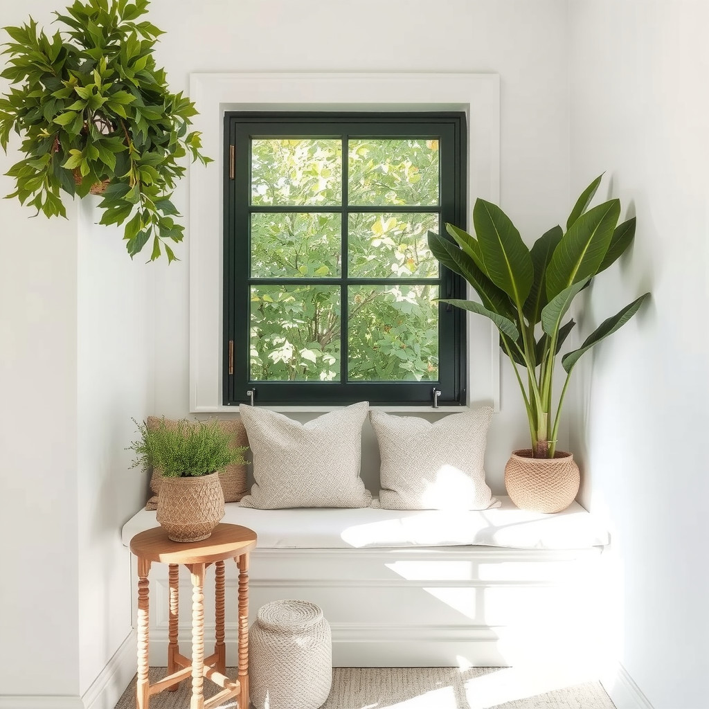 A cozy reading corner with an oversized armchair and wooden side table