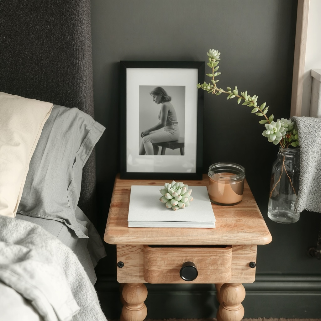 Succulent plant on a bedside table