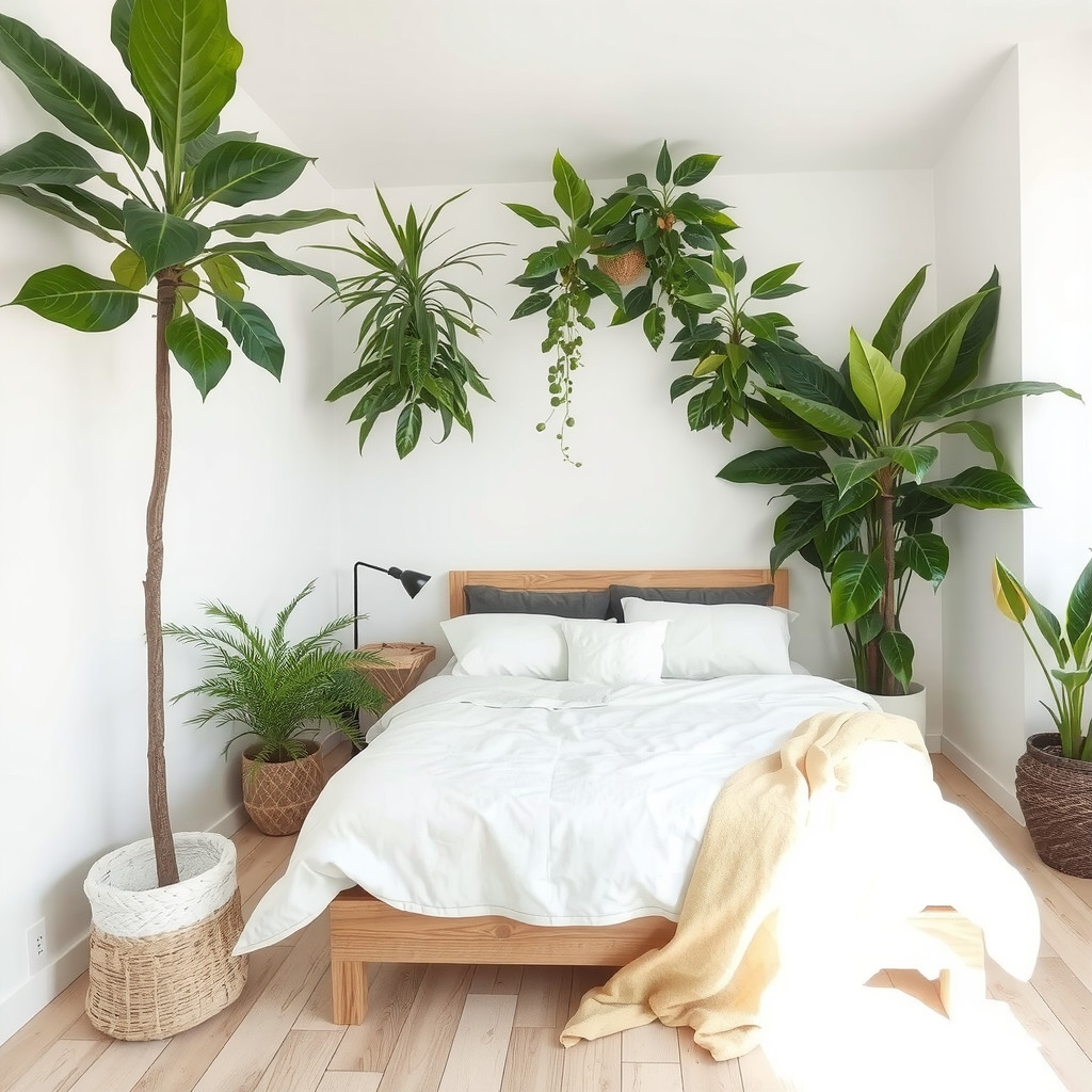 Bedroom with air-purifying plants