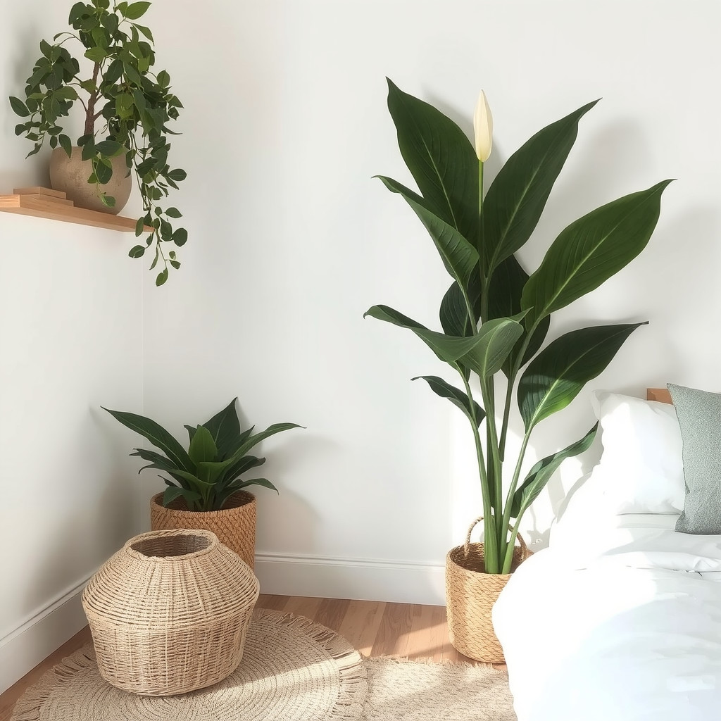 Large peace lily in a corner