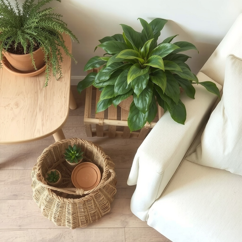 Woven basket with plants