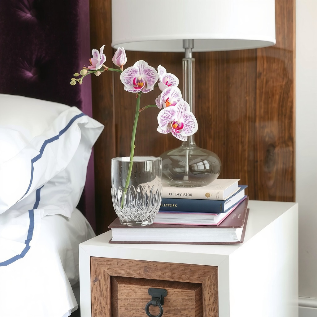 Orchid on a bedside table