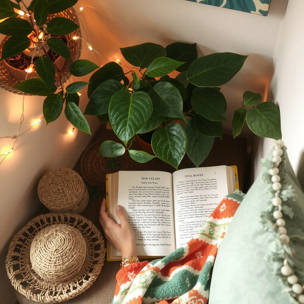 Pothos near string lights