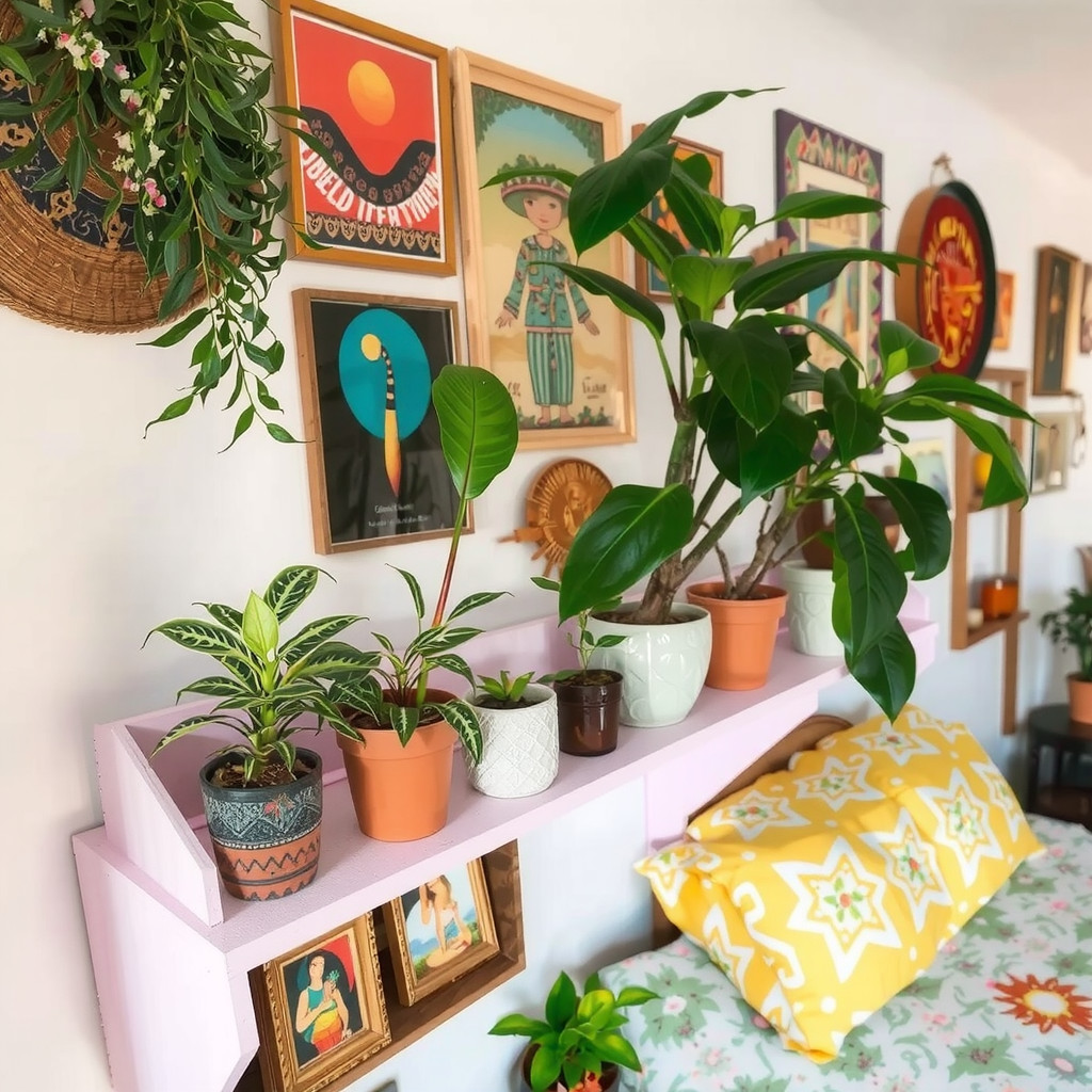 Various plants in a bedroom